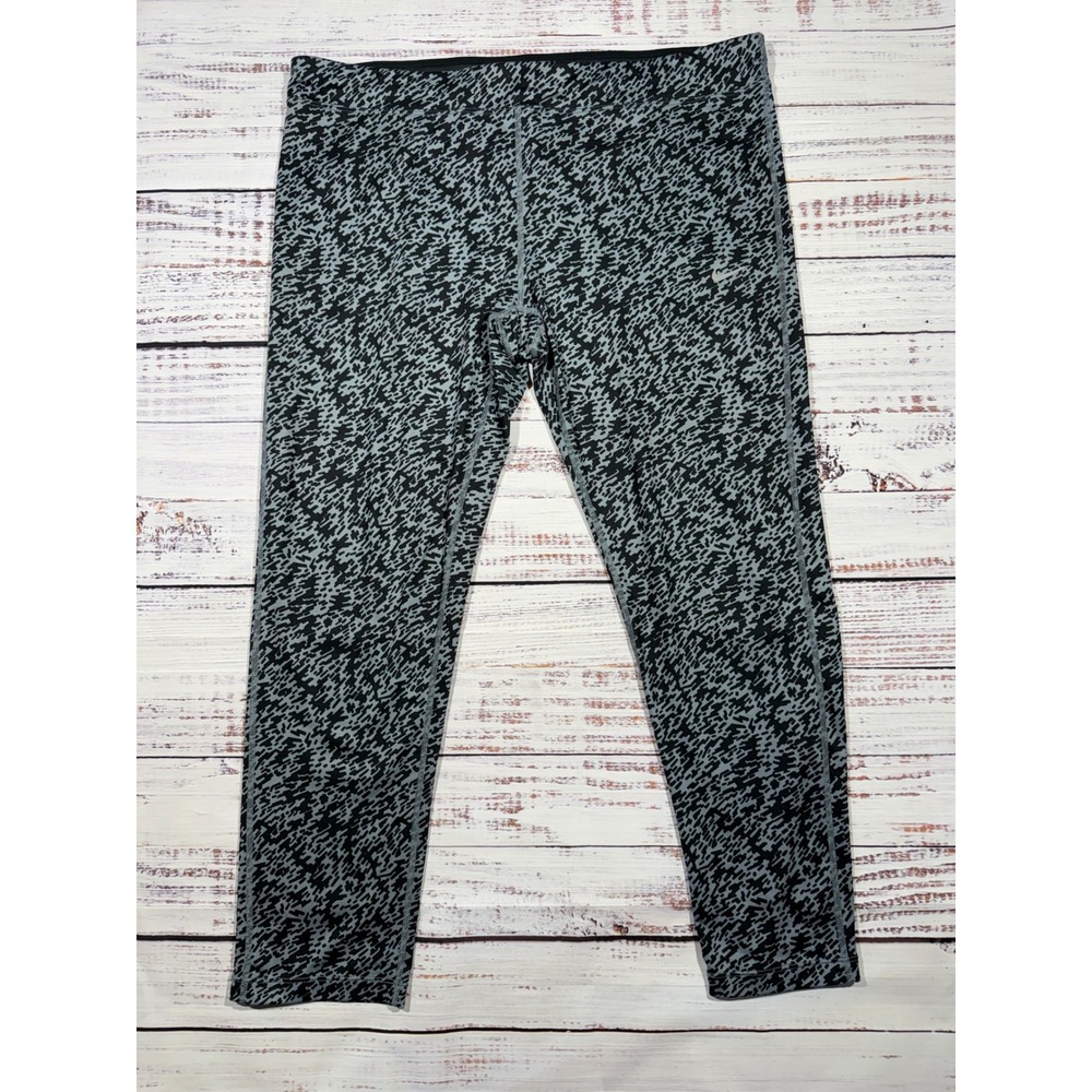 Nike Dri-FIT Womens XL Grey Black Abstract Print Running Training Crop Leggings